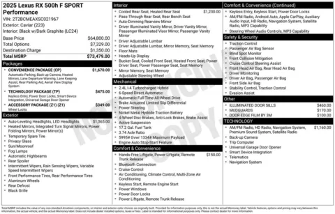 Photos of 2025 Lexus RX 500h F SPORT Performance for sale in Newton, IA at Gregg Young of Newton