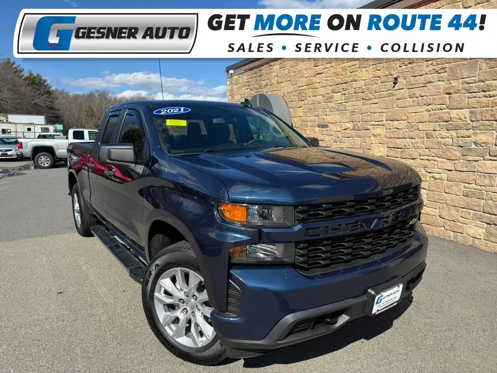 Blue 2021 Chevrolet Silverado 1500 Double Cab Custom Pickup 4D 6 1/2 ft for sale in Taunton, MA