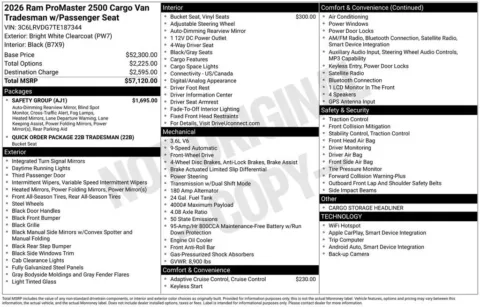 More photos of 2026 Ram ProMaster Cargo Van Tradesman at Woody Folsom Chrysler Dodge Jeep Ram of Baxley, GA