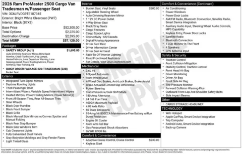 More photos of 2026 Ram ProMaster Cargo Van Tradesman at Woody Folsom Chrysler Dodge Jeep Ram of Baxley, GA