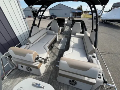 Another view of 2025 Avalon Catalina Platinum Quad Lounge Shift Windshield 2585 for sale in Charlevoix, MI at Dry Harbour Marine