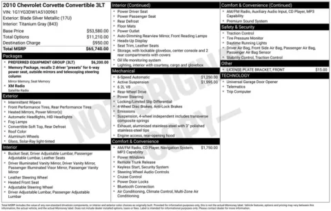 Silver 2010 Chevrolet Corvette for sale in Pensacola, FL