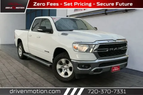 White 2022 Ram 1500 Quad Cab Big Horn Pickup 4D 6 1/3 ft for sale in Thornton, CO