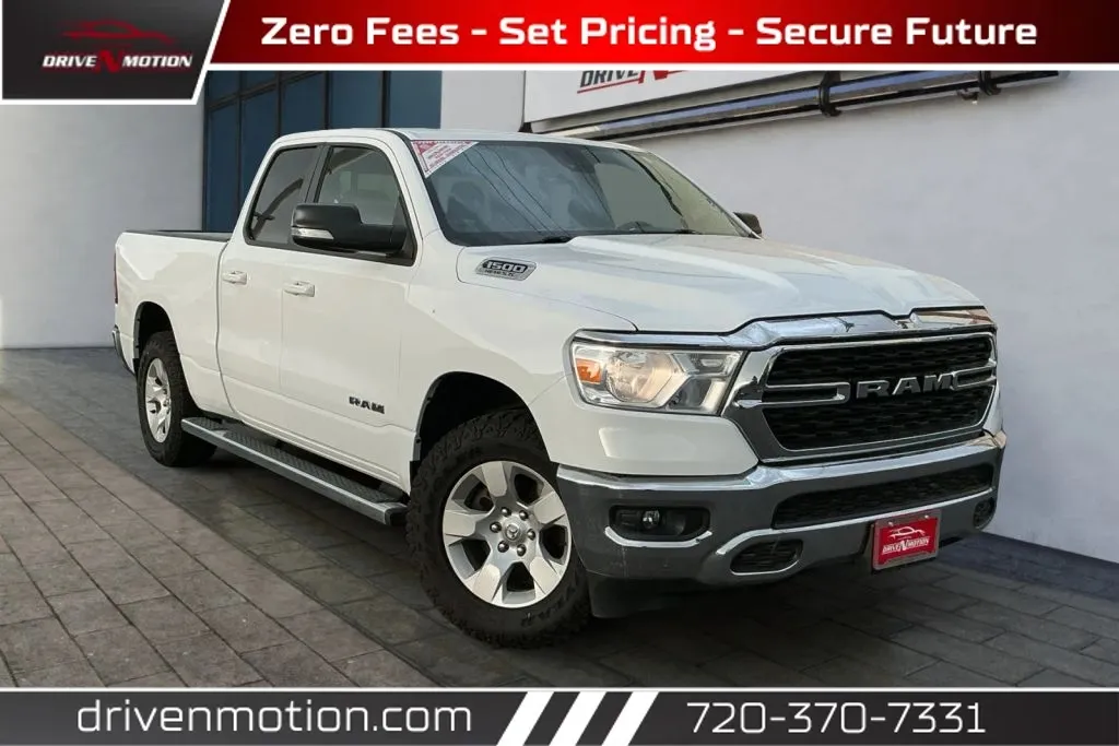 White 2022 Ram 1500 Quad Cab Big Horn Pickup 4D 6 1/3 ft for sale in Thornton, CO