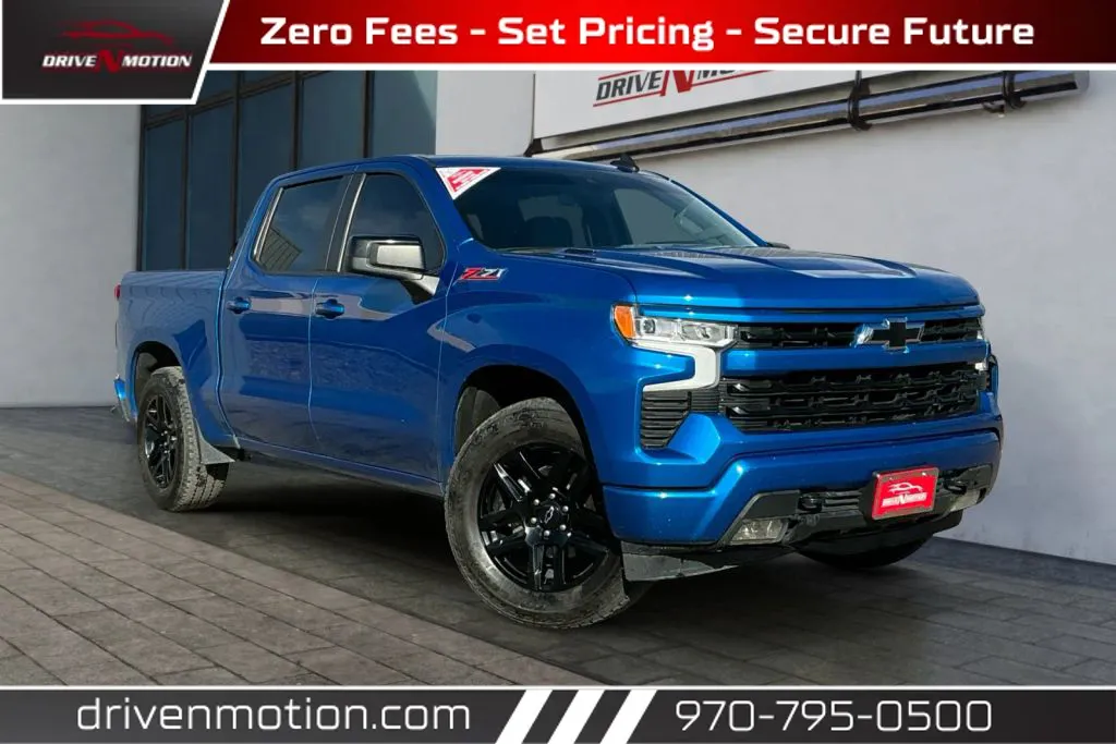 Blue 2022 Chevrolet Silverado 1500 Crew Cab RST Pickup 4D 5 3/4 ft for sale in Greeley, CO