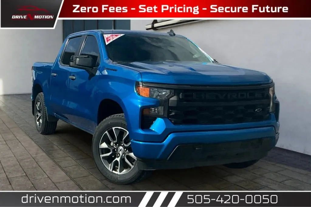 Blue 2022 Chevrolet Silverado 1500 Crew Cab Custom Pickup 4D 5 3/4 ft for sale in Rio Rancho, NM