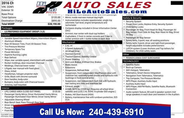 Silver 2016 Chevrolet Equinox LS for sale in Cockeysville, MD