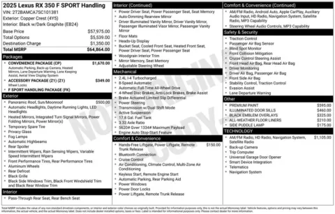 Photos of 2025 Lexus RX 350 F Sport Handling for sale in Plainwell, MI at Zeigler Ford of Plainwell