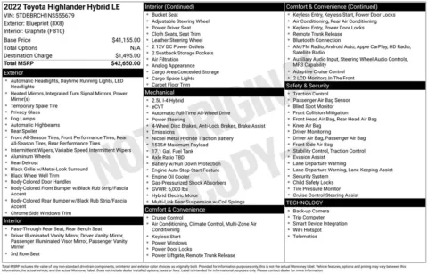 Photos of 2022 Toyota Highlander Hybrid LE for sale in Plainwell, MI at Zeigler Ford of Plainwell