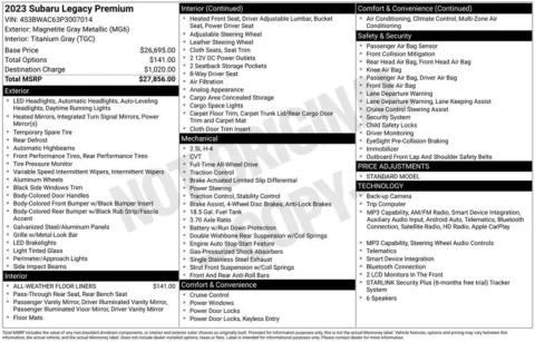 Photos of 2023 Subaru Legacy Premium for sale in Plainwell, MI at Zeigler Ford of Plainwell