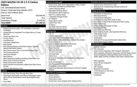 Photos of 2025 Mazda CX-30 2.5 S Carbon Edition for sale in Plainwell, MI at Zeigler Ford of Plainwell