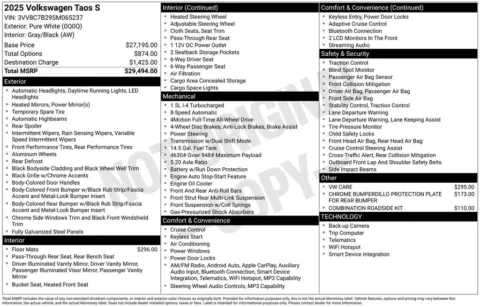 Photos of 2025 Volkswagen Taos 1.5T S for sale in Plainwell, MI at Zeigler Ford of Plainwell