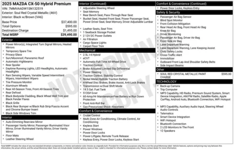 Photos of 2025 Mazda CX-50 Hybrid Premium for sale in Plainwell, MI at Zeigler Ford of Plainwell