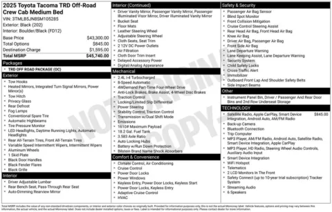 Photos of 2025 Toyota Tacoma TRD Off-Road for sale in Plainwell, MI at Zeigler Ford of Plainwell
