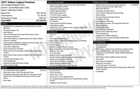 Photos of 2021 Subaru Legacy Premium for sale in Plainwell, MI at Zeigler Ford of Plainwell