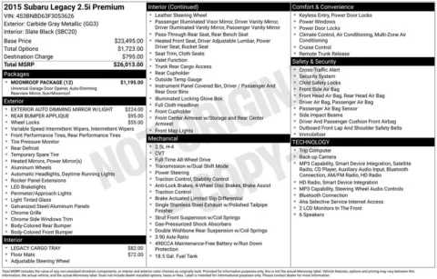 Photos of 2015 Subaru Legacy 2.5i for sale in Plainwell, MI at Zeigler Ford of Plainwell