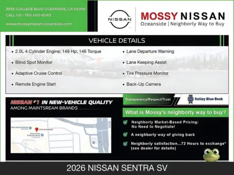 More photos of 2026 Nissan Sentra SV at Mossy Nissan Oceanside, CA