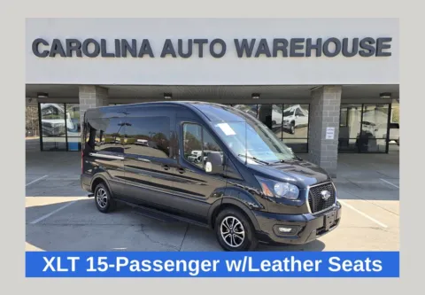 Black 2023 Ford Transit-350 XLT Medium Roof 148WB 15-Pass. w/heated Leather Seats for sale in Concord, NC
