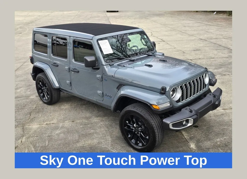 Blue 2025 Jeep Wrangler Sahara 4xe w/Sky One Touch Power Top for sale in Concord, NC