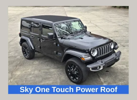 Black 2025 Jeep Wrangler Sahara 4xe w/Sky One Touch Power Roof for sale in Concord, NC