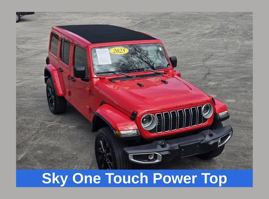 Red 2025 Jeep Wrangler Sahara 4xe w/Sky One Touch Power Top for sale in Concord, NC