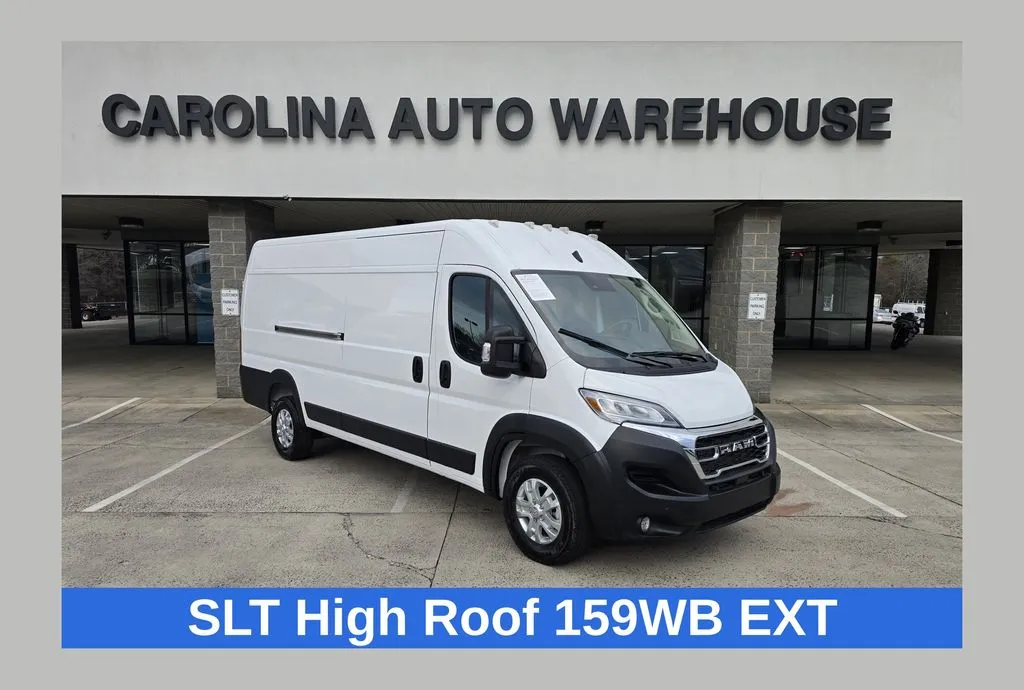 White 2025 Ram ProMaster 3500 High Roof 159WB EXT SLT W/Safety Group and Adaptive Cruise for sale in Concord, NC
