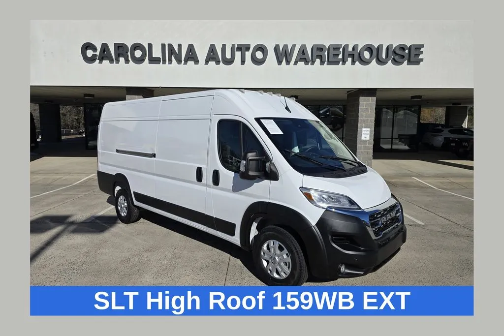 White 2025 Ram ProMaster 3500 High Roof 159WB EXT SLT W/Safety Group and Adaptive Cruise for sale in Concord, NC