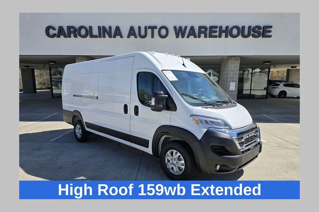 White 2025 Ram ProMaster 3500 High Roof 159WB EXT SLT W/Safety Group and Adaptive Cruise for sale in Concord, NC