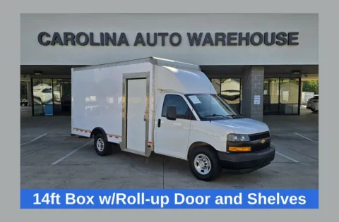 White 2023 Chevrolet Express 3500 Work Van 14ft box truck SRW w/Roll-up Door &Shelves for sale in Concord, NC