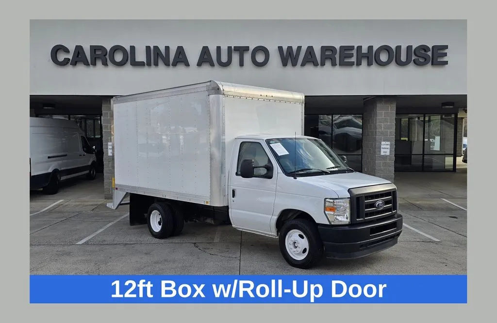White 2024 Ford E-350SD  Cutaway 12ft box truck w/Roll-Up Door & Bulkhead for sale in Concord, NC