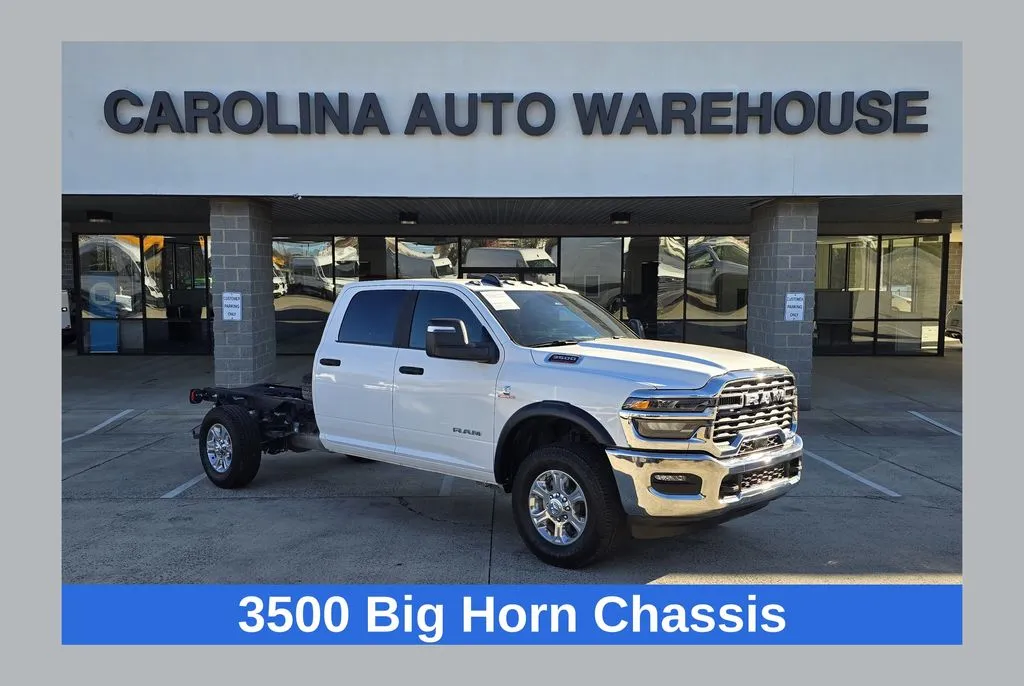 White 2025 Ram 3500 Chassis Big Horn 4x4 W/6.7L Cummins and 12" Touch-Screen for sale in Concord, NC