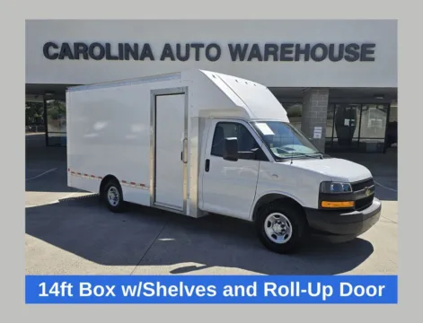 White 2023 Chevrolet Express 3500 Work Van Cutaway 14ft Box w/Shelves and Roll-Up Door for sale in Concord, NC