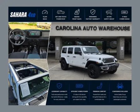 White 2025 Jeep Wrangler Sahara 4xe w/Sky One Touch Power Top for sale in Concord, NC