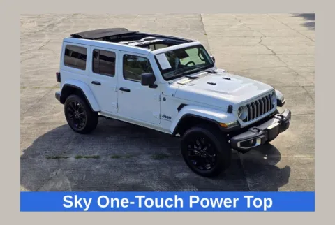 White 2025 Jeep Wrangler Sahara 4xe w/Sky One Touch Power Top for sale in Concord, NC