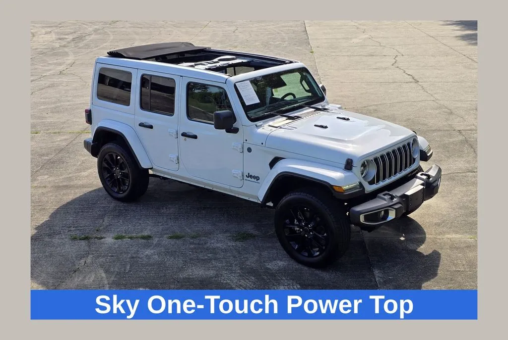 White 2025 Jeep Wrangler Sahara 4xe w/Sky One Touch Power Top for sale in Concord, NC