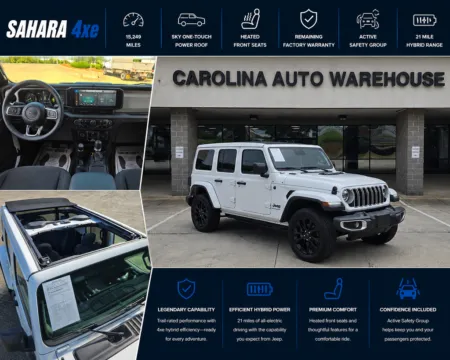 White 2025 Jeep Wrangler Sahara 4xe w/Sky One Touch Power Top for sale in Concord, NC