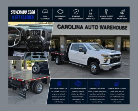 White 2023 Chevrolet Silverado 3500HD LT 9.5ft Flatbed Duramax 6.6l Turbo Diesel for sale in Concord, NC