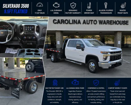 White 2023 Chevrolet Silverado 3500HD LT 9.5ft Flatbed Duramax 6.6l Turbo Diesel for sale in Concord, NC