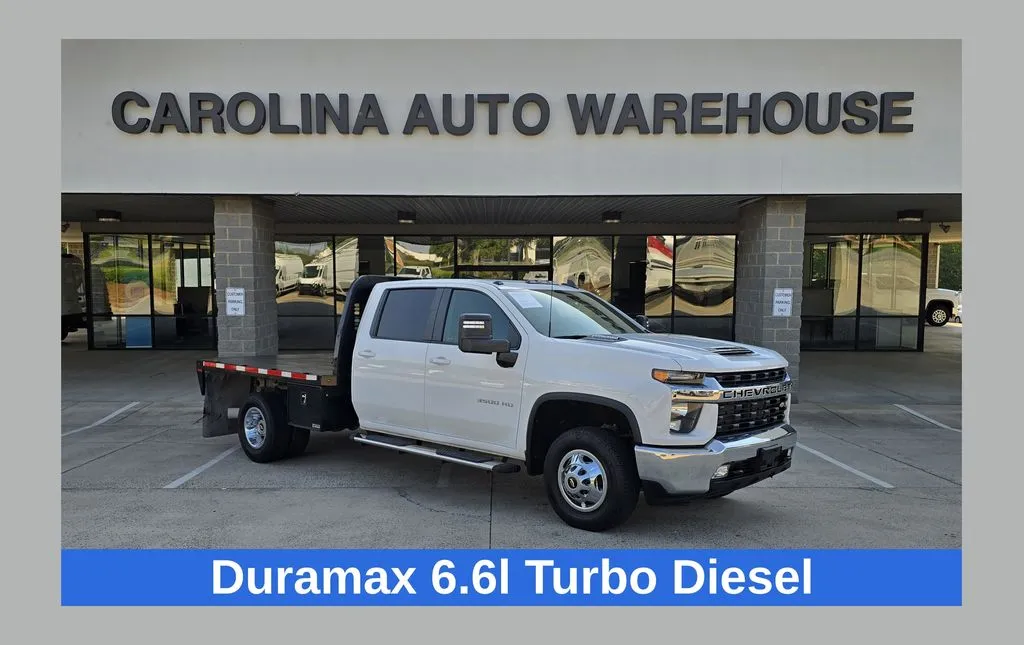 White 2023 Chevrolet Silverado 3500HD LT 9.5ft Flatbed Duramax 6.6l Turbo Diesel for sale in Concord, NC