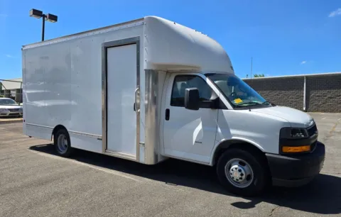 White 2021 Chevrolet Express 3500 Work Van Cutaway 16ft Box w/Side Door and Shelves for sale in Concord, NC