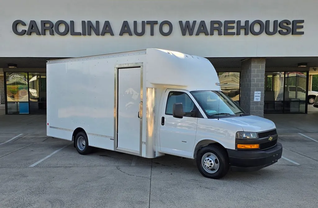White 2021 Chevrolet Express 3500 Work Van Cutaway 16ft Box w/Side Door and Shelves for sale in Concord, NC