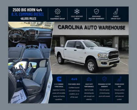 White 2023 Ram 2500 Big Horn Crew Cab Cummins 6.7L I6 Turbodiesel for sale in Concord, NC