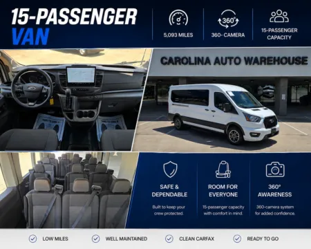 White 2022 Ford Transit-350 XLT Medium Roof 15-Passenger w/3.5L Eco-Boost V6 for sale in Concord, NC