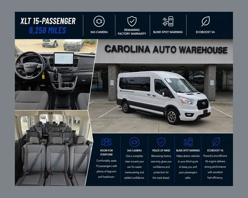 White 2022 Ford Transit-350 XLT Medium Roof 15-Passenger w/3.5L Eco-Boost V6 for sale in Concord, NC