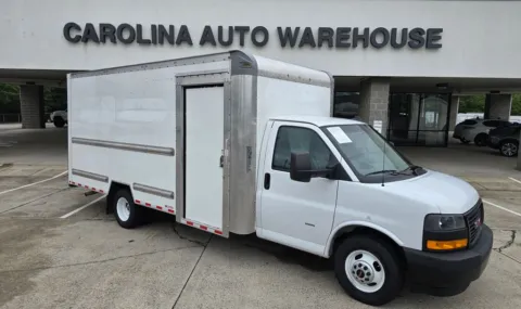 White 2022 GMC Savana 3500 Work Van 16ft Box w/Roll-up Rear & Side Doors w/Shelves for sale in Concord, NC