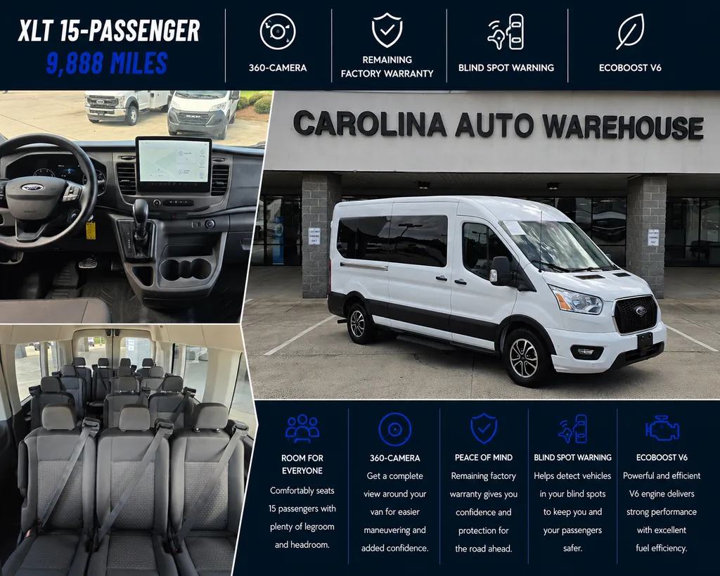 White 2022 Ford Transit-350 XLT Medium Roof 15-Passenger w/3.5L EcoBoost V6 for sale in Concord, NC