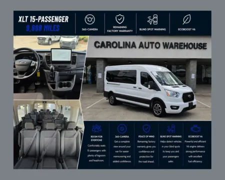 White 2022 Ford Transit-350 XLT Medium Roof 15-Passenger w/3.5L EcoBoost V6 for sale in Concord, NC