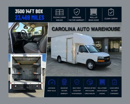 White 2021 Chevrolet Express 3500 Cutaway 14ft Box w/Shelves and Roll-up Door for sale in Concord, NC