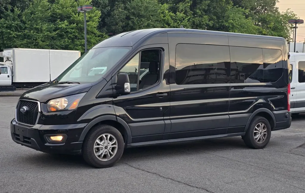 Black 2024 Ford Transit-350 XLT 15-Passenger w/HD Tow Package and Blind Spot for sale in Concord, NC
