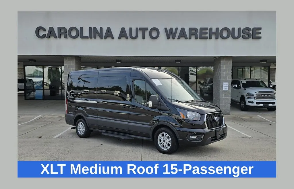 Black 2025 Ford Transit-350 XLT 15-Passenger w/HD Tow Package and Blind Spot for sale in Concord, NC
